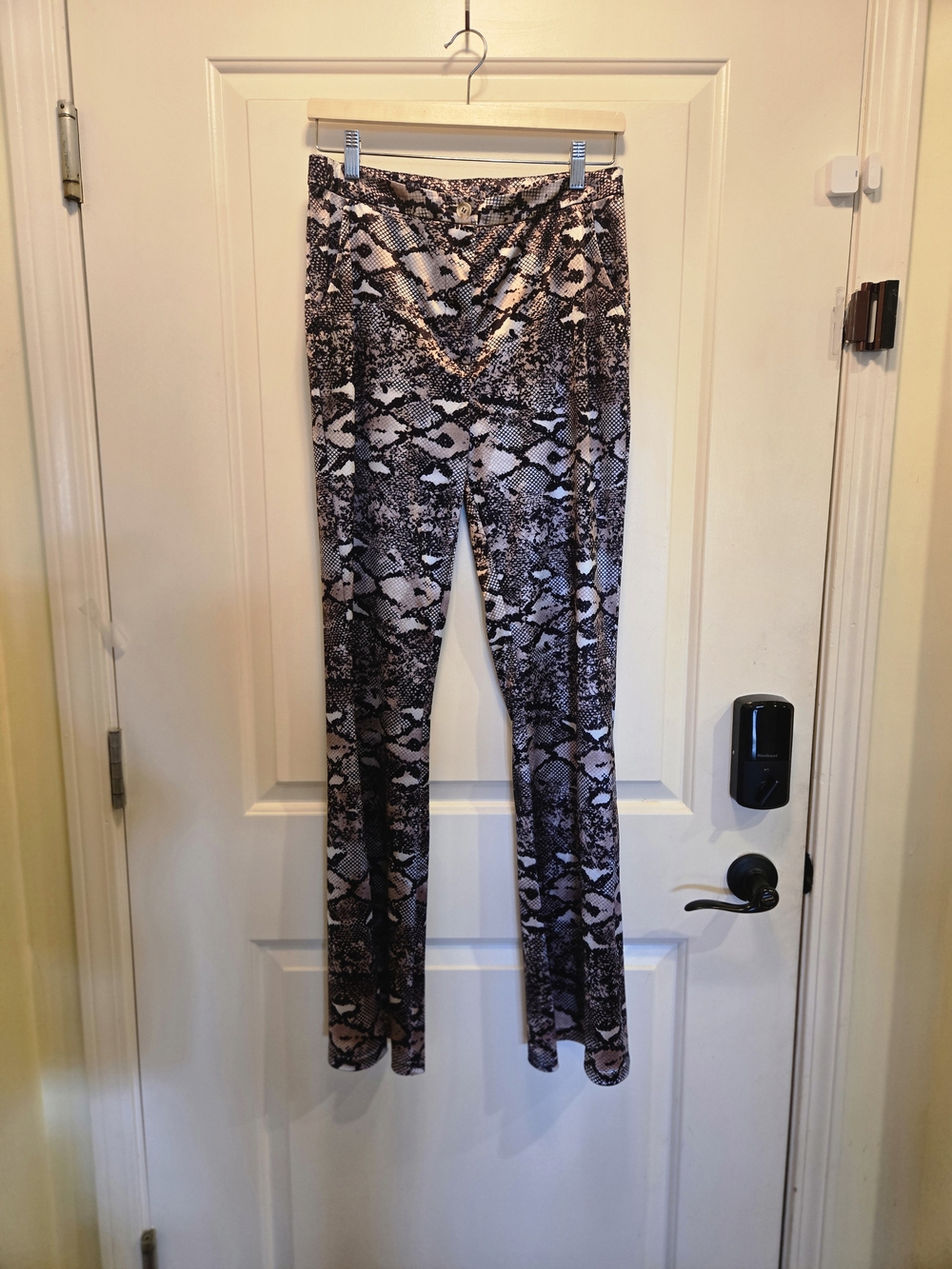 Milk And Honey Silky Snakeskin-Print Bootcut Pants in Black Brown & White